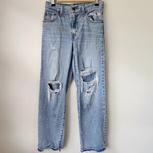 Levi’s Premium Baggy Dad Jeans Women’s Size 24 Light Wash Distressed Raw Hem